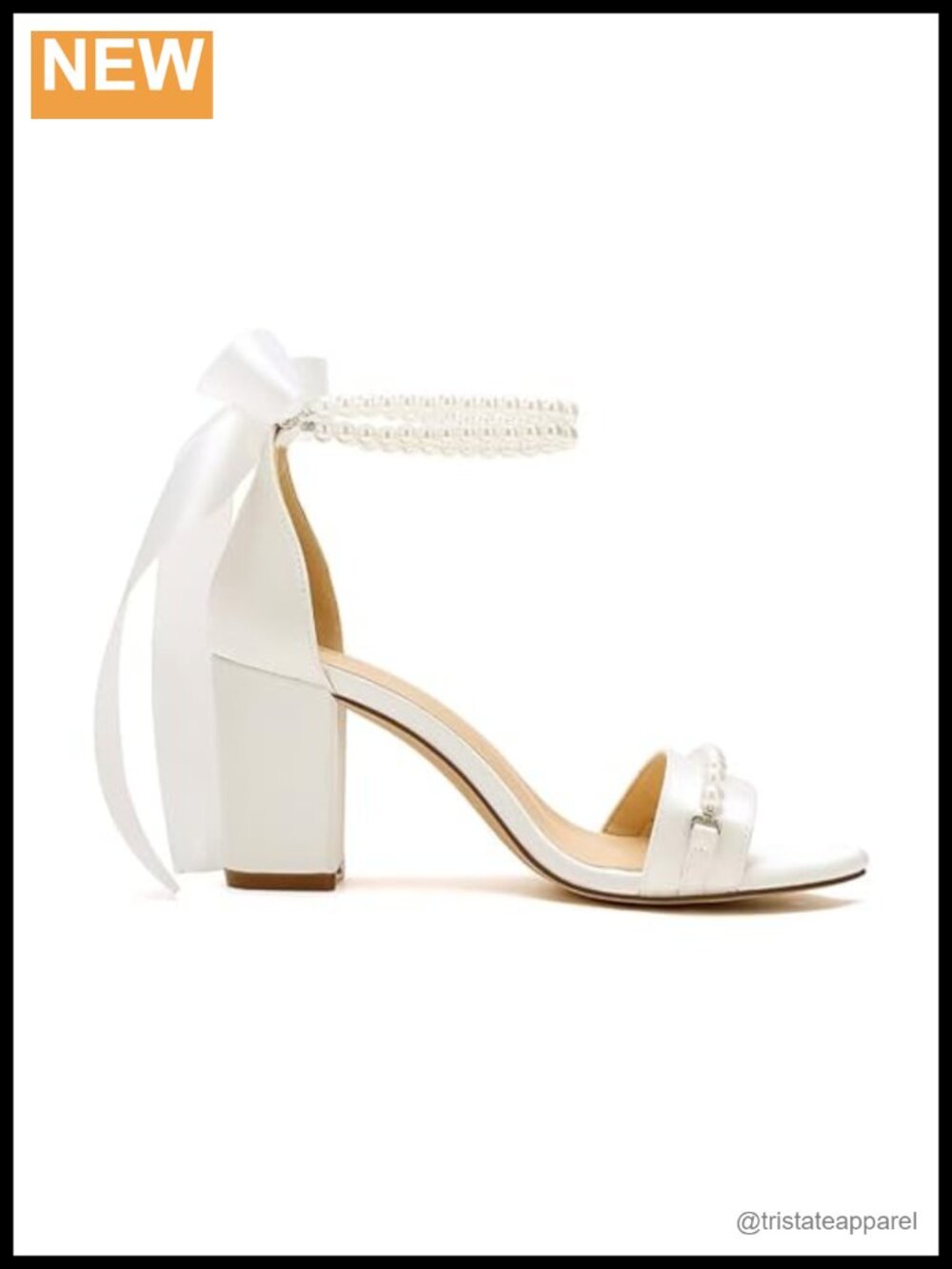 Pearl Block Heel Wedding Sandals Satin Open Toe Bridal Shoes - Picture 4 of 6